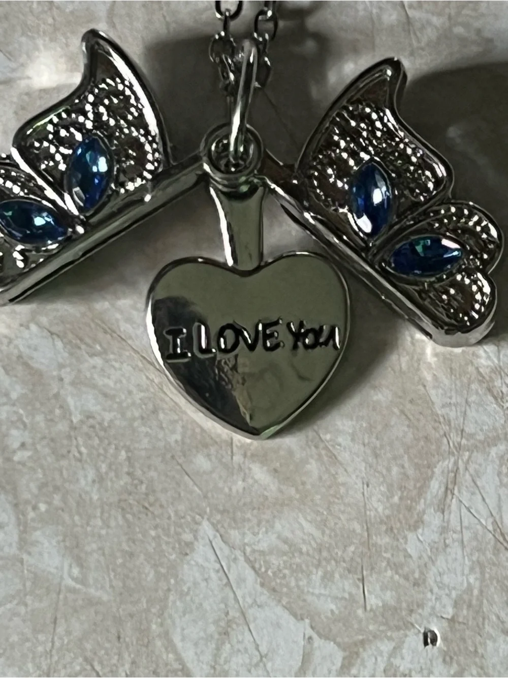 Silver color Butterfly Pendant Necklace with Blue Accents N197